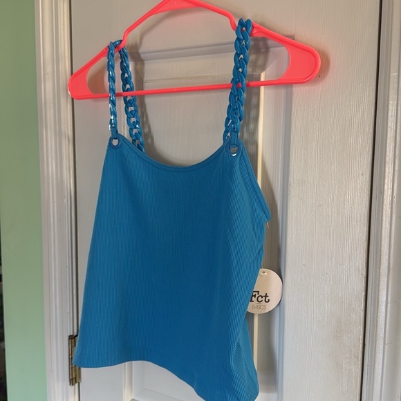 Fct With Love Basics Blue Chain Strap Stretchy Crop Top Juniors 90s Size XL - Picture 2 of 5